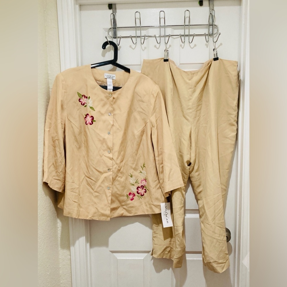 NWT Caribbean Breeze Career Silk Blend Jacket and Linen Pants by Villager Woman